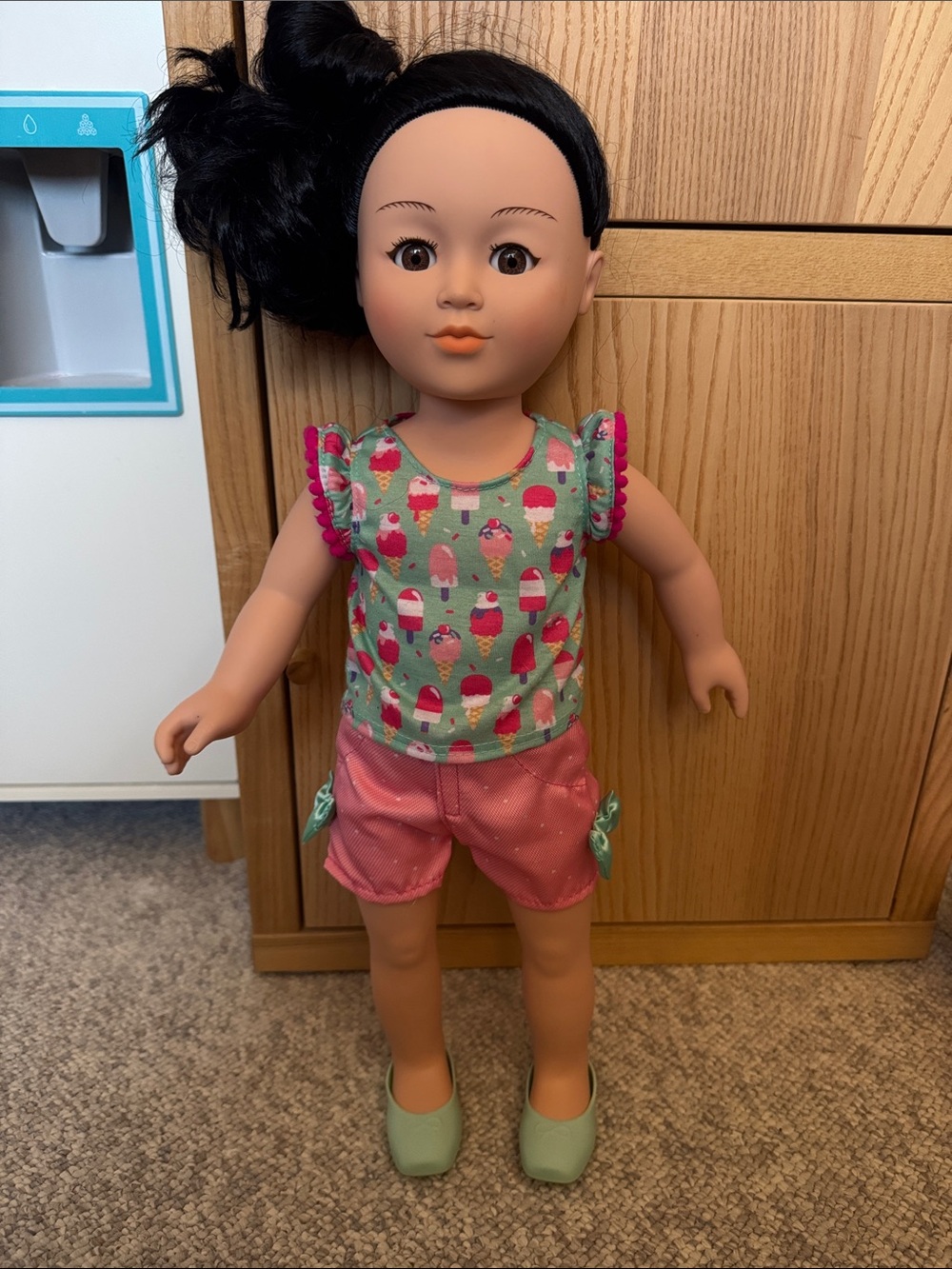 My Life As Doll with popsicle shirt and pink polka dot shorts